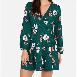 Express Green Floral Polka Dot Long Sleeve Dress